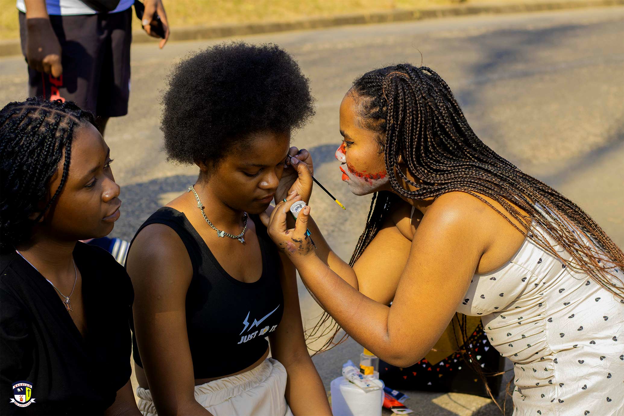 Students engaging in group study outdoors